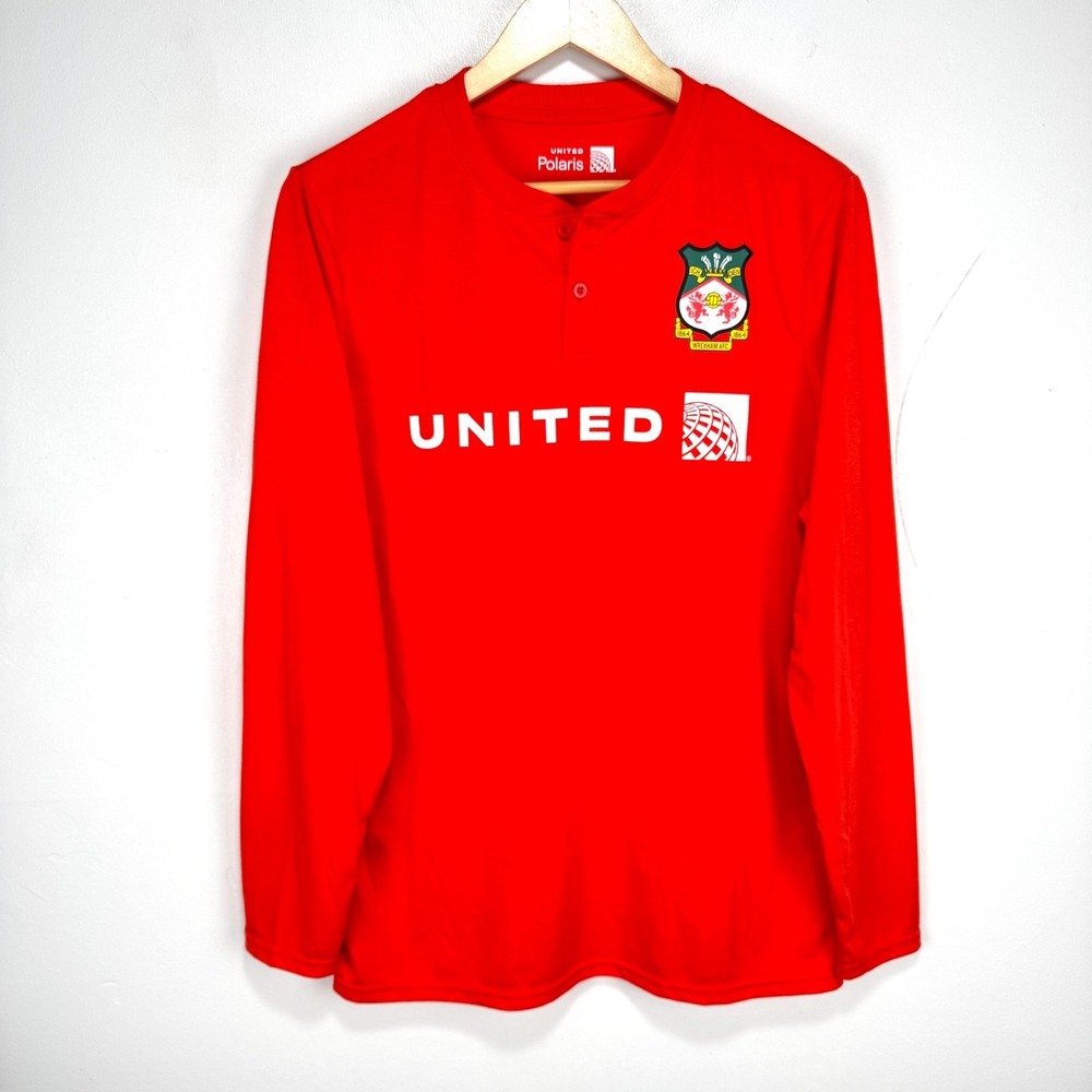 Wrexham AFC United Airlines Polaris Long Sleeve Shirt Men S/M Red Henley Button
